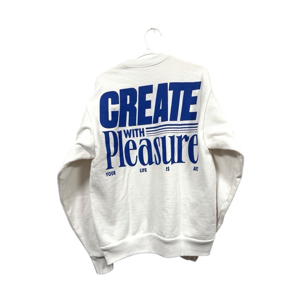 Tezza Your Life Is Art Crewneck Sweatshirt Small White Graphic Pullover - Picture 2 of 4